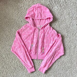 Forever 21 Barbie Pink Terry Cloth Cropped Zip up Hoodie Size S